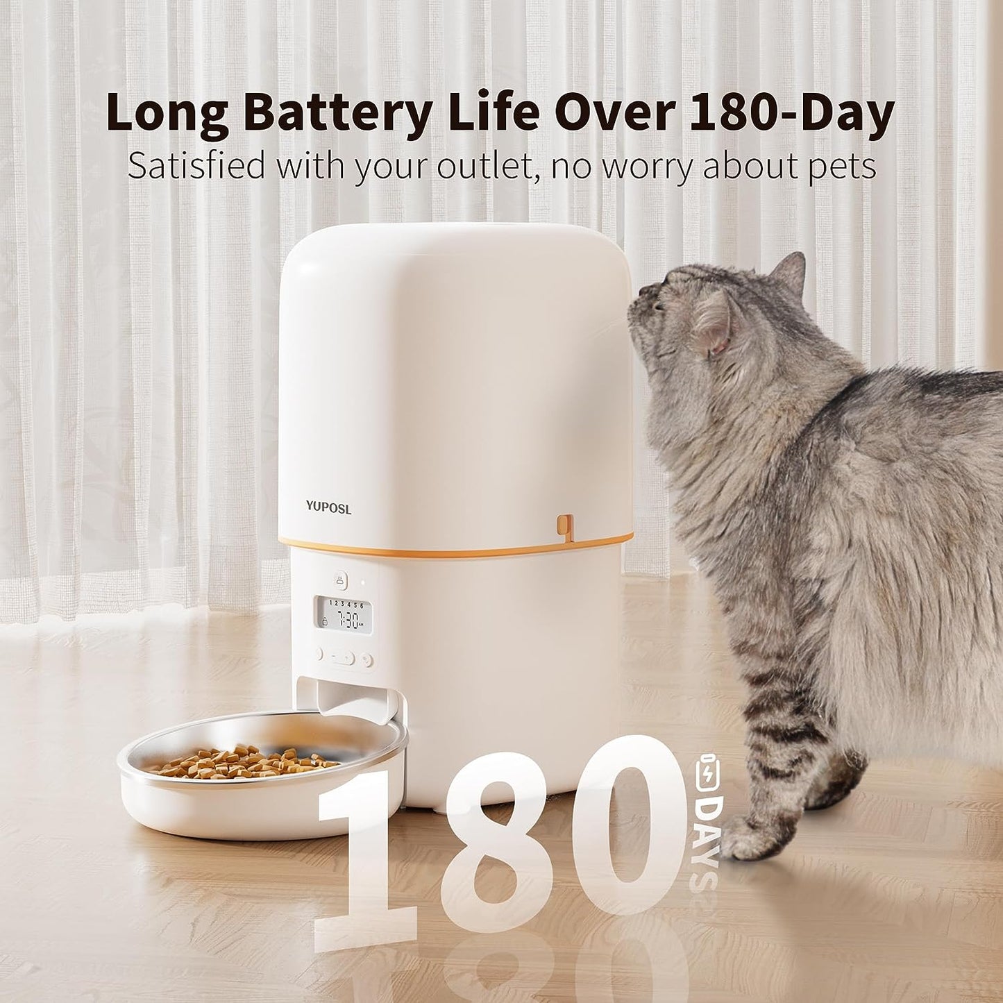Yuposl Automatic Cat Feeders - 8cup for Pets with Over 180-day Battery Life,1-6 Meals Control