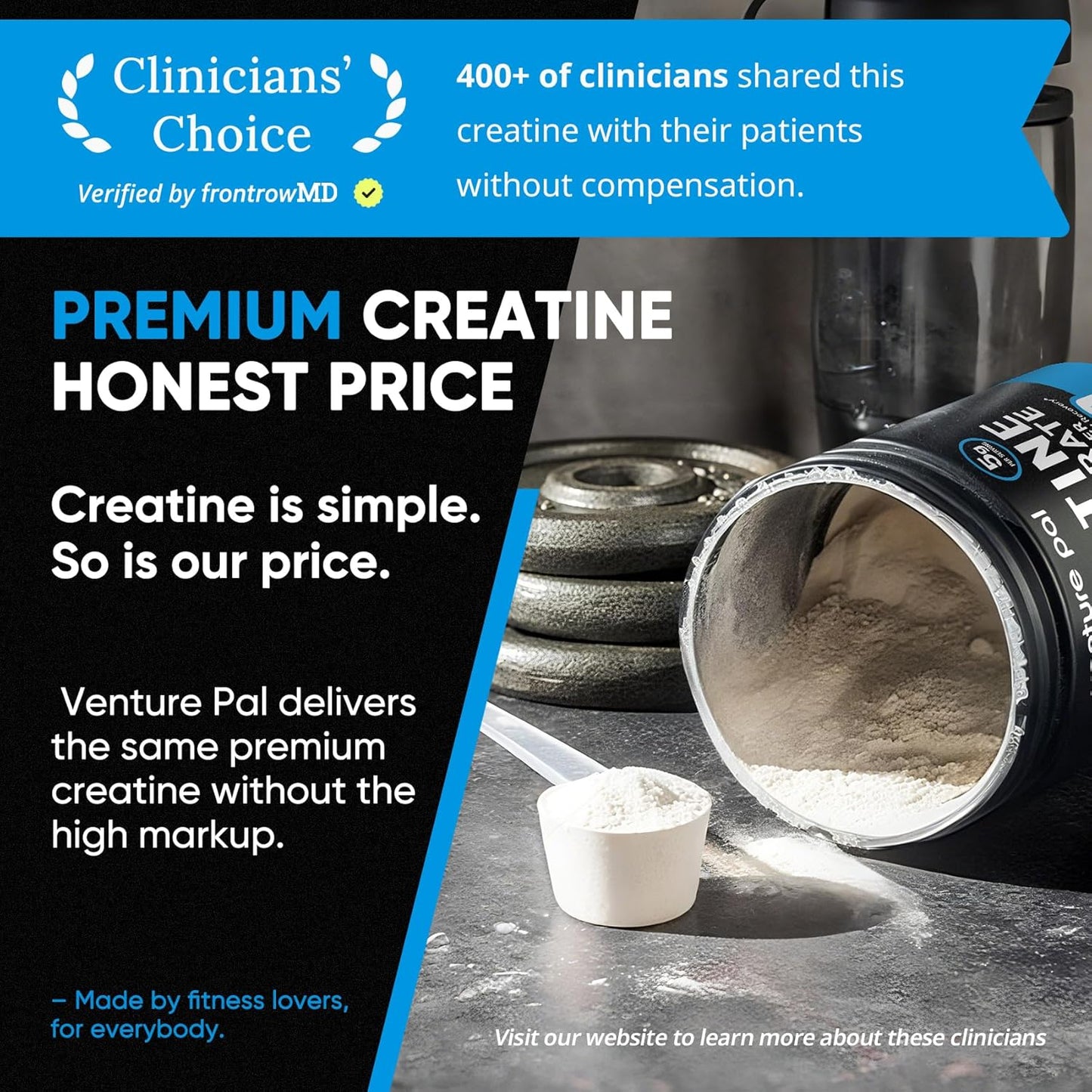 Venture Pal 100% Pure Micronized Creatine Monohydrate Powder, Unflavored Creatine for Women & Men, Vegan, Keto, Gluten Free, 5 g (5000mg)