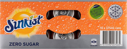 Sunkist Zero Sugar Soft Drink Can 375 ml (Pack of 10)