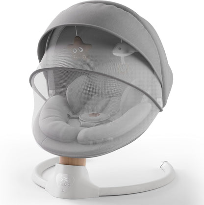 Baby Swings for Infants, FasonBaby Electric Baby Swing with 10 Preset Melodies, 5 Speeds, Remote Control and Bluetooth (Grey)