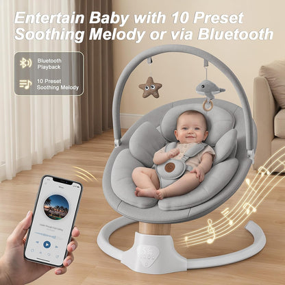 Baby Swings for Infants, FasonBaby Electric Baby Swing with 10 Preset Melodies, 5 Speeds, Remote Control and Bluetooth (Grey)