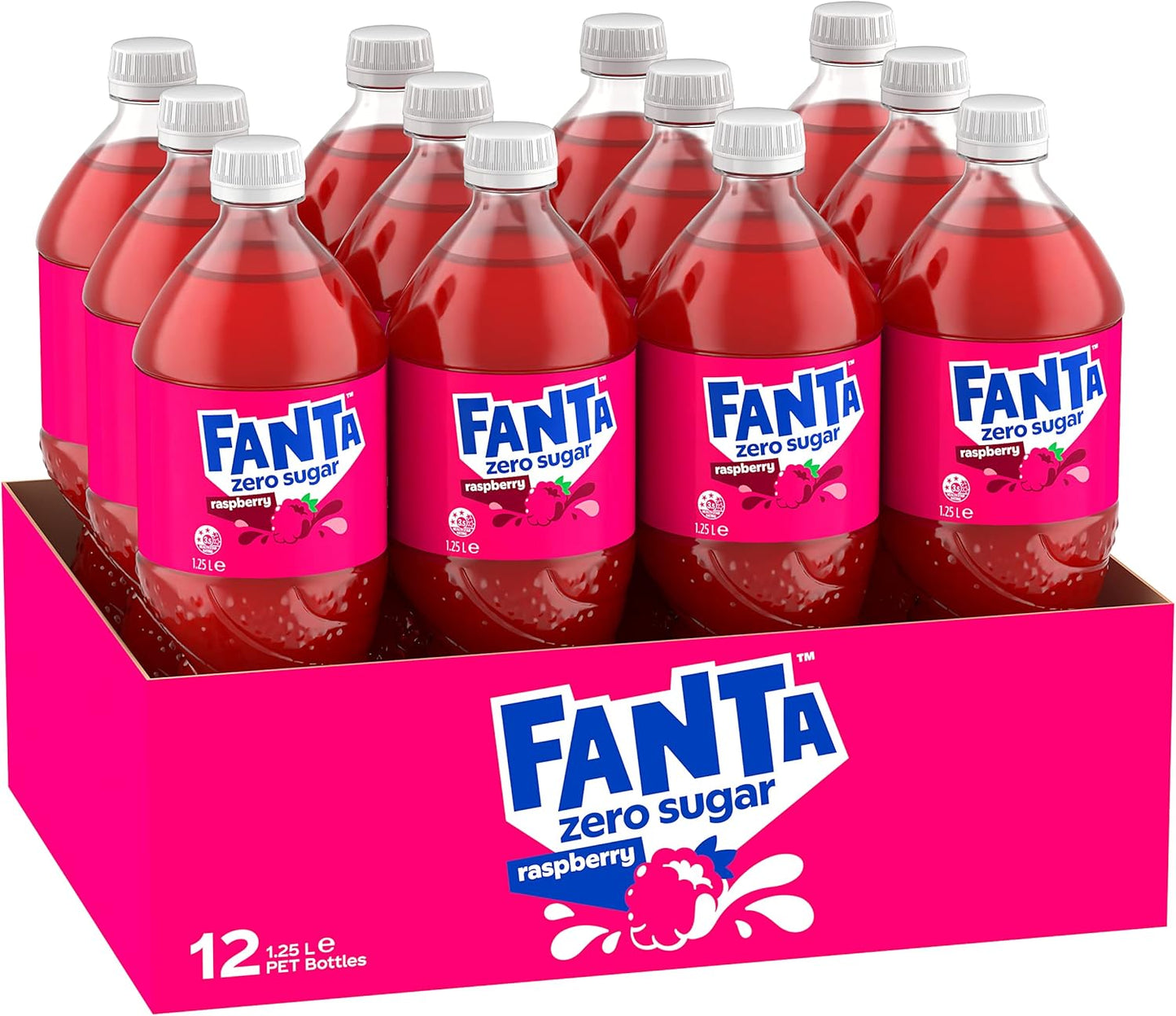 Fanta Raspberry Zero Sugar Soft Drink Multipack Bottles 12 x 1.25L