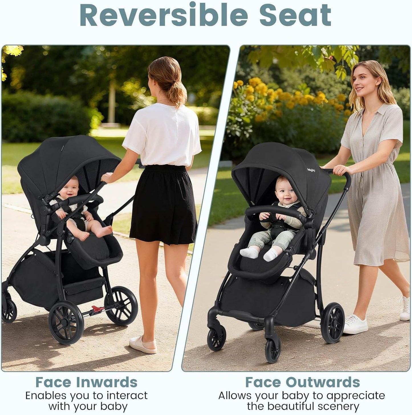 BABY JOY 2 in 1 Baby Stroller, Folding High Landscape Pushchair with Bassinet Mode, Convertible Infant Stroller w/Reversible Seat, Adjustable Canopy, Backrest & Footrest for 0-36 Months (Black)