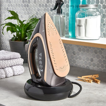 Russell Hobbs Freedom Cordless Steam Iron, RHC580, 2400W (AU Plug), Copper Coated Ceramic Soleplate to Store Heat, 135g Shot + 40g Continuous Steam, Variable Temperature Settings, Black