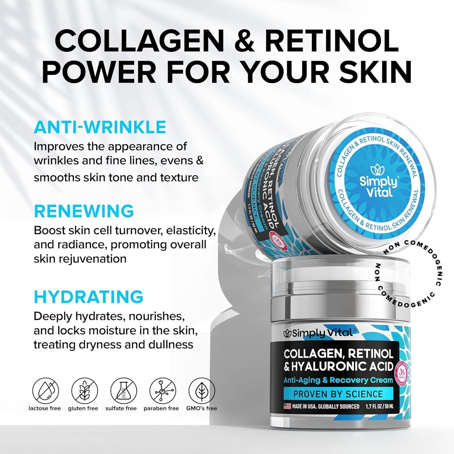 SimplyVital Face Moisturizer Collagen Cream - Anti Aging Neck and Décolleté - Made in USA Day & Night Face Cream - Moisturizing, Lifting & Recovery