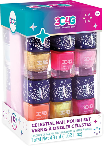 3C4G THREE CHEERS FOR GIRLS - Celestial 12-Pack Nail Polish Tower - Nail Polish Set for Girls and Teens - Includes 12 Vibrant Colors - Non-Toxic Nail Polish for Kids - Ages 8+