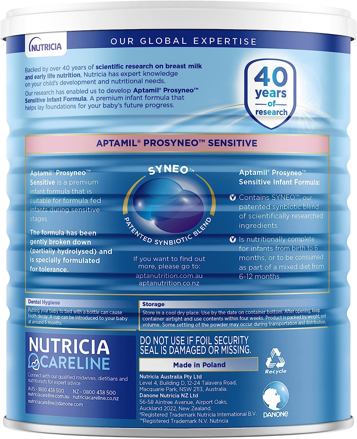 Aptamil Prosyneo Sensitive Baby Infant Formula Formulated for Tolerance from Birth to 12 Months, 900gm