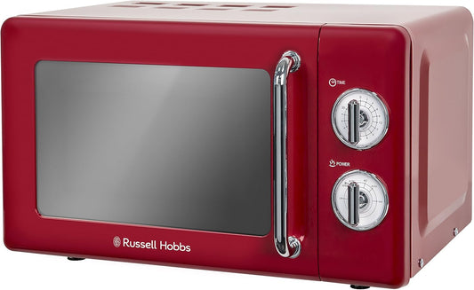 Russell Hobbs RHRETMM705R-N 17 L 700 W Red Compact Retro Solo Manual Microwave with 5 Power Levels, Timer, Defrost Setting, Easy Clean
