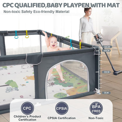 Large Baby Playpen with Mat - 200 x 180 cm