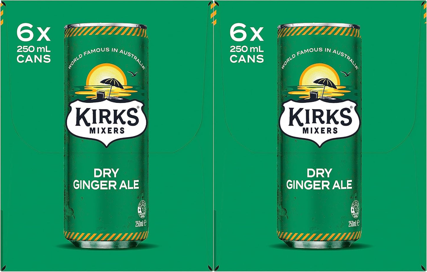 Kirks Mixers Dry Drinking Ginger Ale Soft Drink Mini Cans Multipack 24 x 250 mL