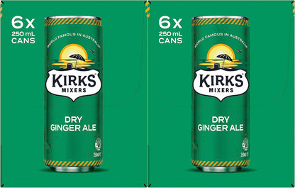 Kirks Mixers Dry Drinking Ginger Ale Soft Drink Mini Cans Multipack 24 x 250 mL