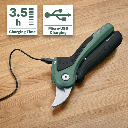 Bosch Home & Garden 3.6V Cordless Secateurs Pruner, Power Assist Technology, Integrated Battery, 450 Cuts Per Charge, Rechargeable via Micro USB Cable (EasyPrune)