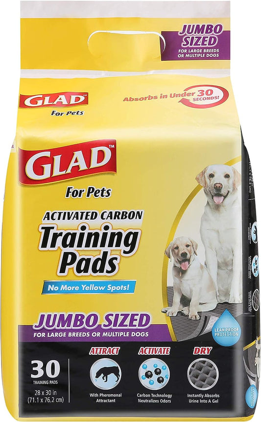 Glad for Pets JUMBO-SIZE Charcoal Puppy Pads | Black Training Pads That ABSORB & Neutralize Urine Instantly | New & Improved Quality Puppy Pee Pads, 30 Count Dog Training Pads