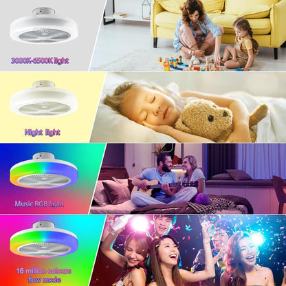 30W 50cm LED Ceiling Light with Fan,RGB Super Bright Lights，Bluetooth Music Speaker,Remote Control and APP,Adjustable Wind Speed and Light,3000k-6500k,Modern Ceiling Light for Bedroom,Living Room