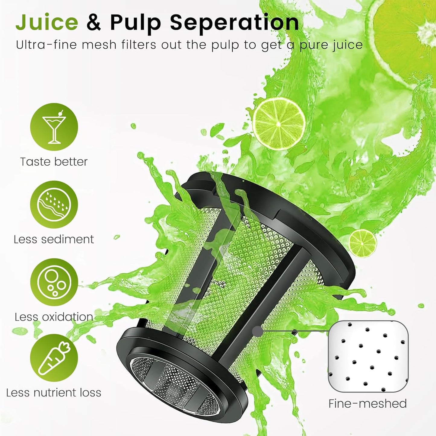 Keenray Cold Press Juicer, Masticating Juicer Machines, Celery Juicer with Quiet Motor Reverse Function, High Juice Yield Slow Juice Extractor for Vegetable and Fruit, Black, EL20
