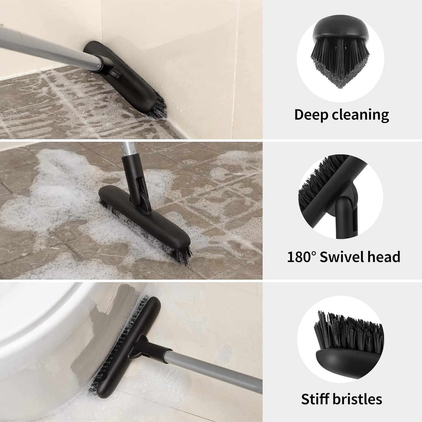 MR.SIGA Grout Scrub Brush with Long Handle, Shower Floor Scrubber for Cleaning
