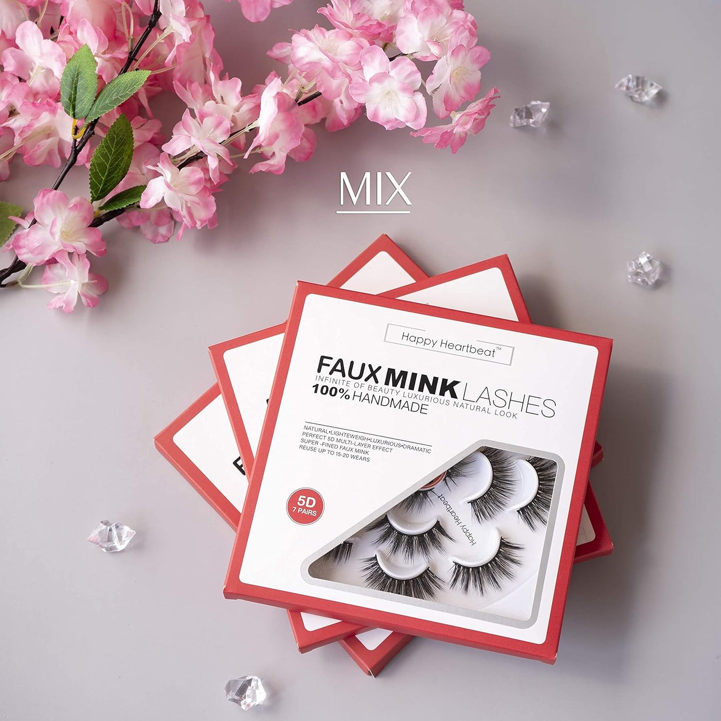 Happy Heartbeat 5D Faux Mink Lashes - Handmade Luxurious Thick Volume Fluffy Natural Dramatic False Eyelashes 7 Pairs (MIX)