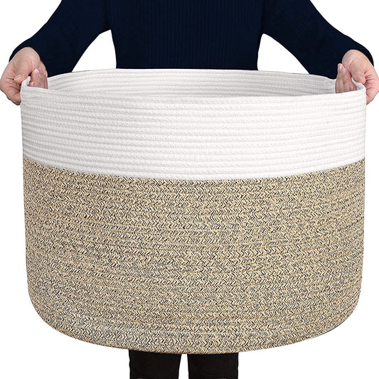 Extra Large 100% Cotton Rope Laundry Basket 21.7" × 21.7" × 13.8"