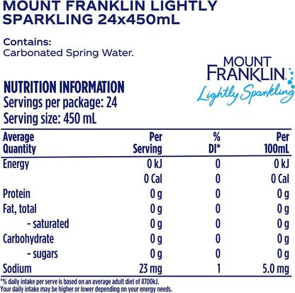 Mount Franklin Lightly Sparkling Natural Water 24 x 450mL