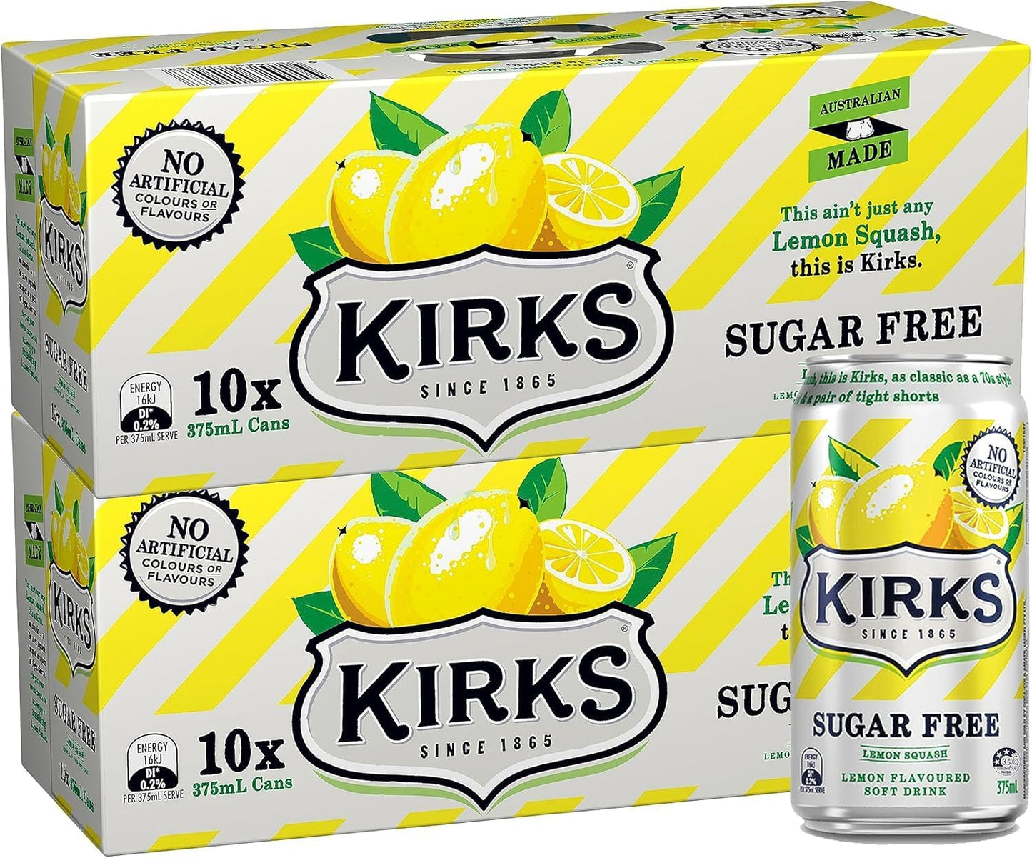 Kirks Lemon Squash Sugar Free Soft Drink Multipack Cans 20 x 375 mL