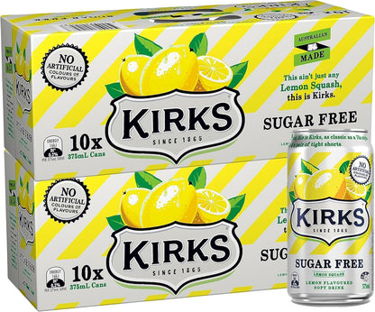 Kirks Lemon Squash Sugar Free Soft Drink Multipack Cans 20 x 375 mL