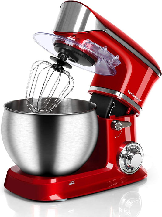 Stand Mixer, Techwood Electric Food Mixer, 6QT 400W 6-Speed Tilt-Head Kitchen Dough Mixer with Stainless Steel Bowl, Dough Hook, Wire Whip and Beater (Vermilion)