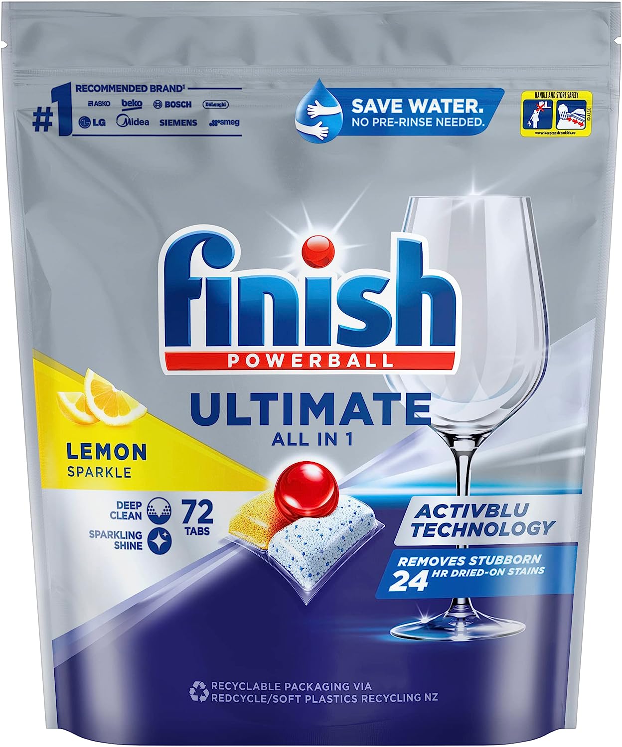 Finish Ultimate All In One Dishwasher Tablets, Lemon Sparkle, 72 Tablets