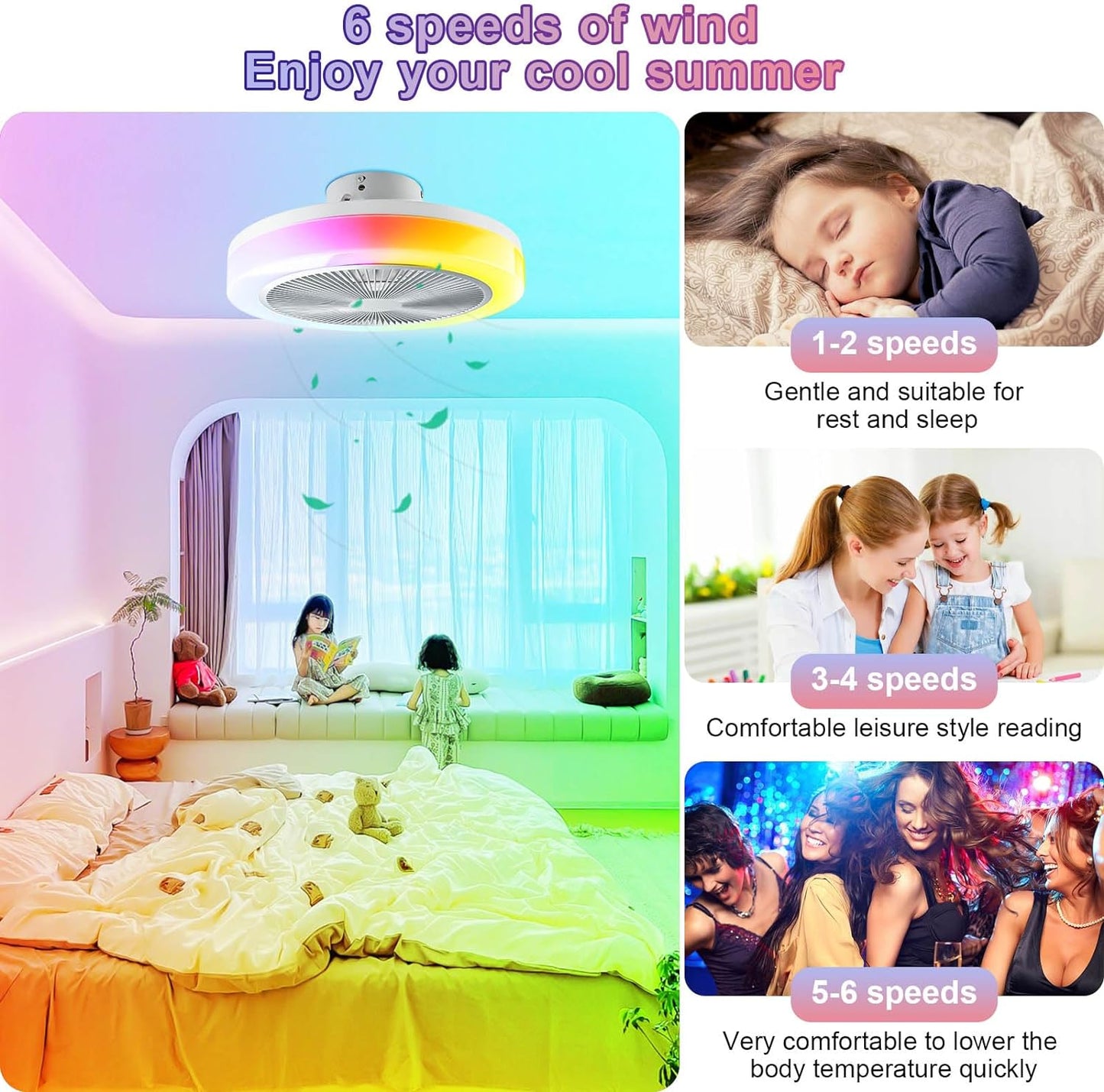 30W 50cm LED Ceiling Light with Fan,RGB Super Bright Lights，Bluetooth Music Speaker,Remote Control and APP,Adjustable Wind Speed and Light,3000k-6500k,Modern Ceiling Light for Bedroom,Living Room