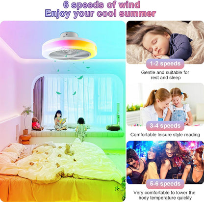30W 50cm LED Ceiling Light with Fan,RGB Super Bright Lights，Bluetooth Music Speaker,Remote Control and APP,Adjustable Wind Speed and Light,3000k-6500k,Modern Ceiling Light for Bedroom,Living Room