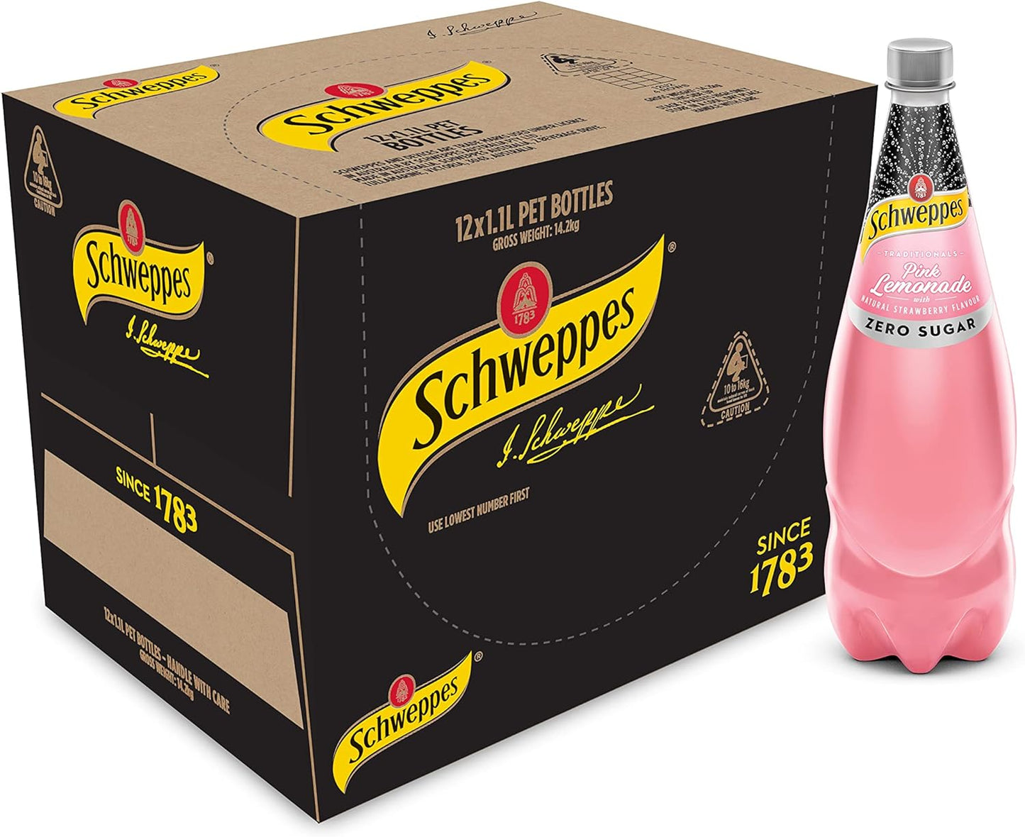 Schweppes Traditionals Zero Sugar Pink Lemonad 1.1 litre (Pack of 12)