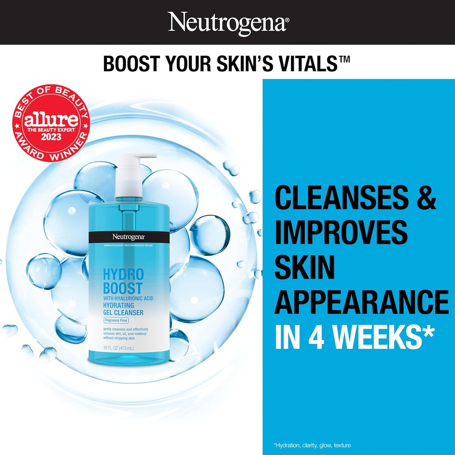 Neutrogena Hydro Boost Fragrance-Free Hydrating Facial Gel Cleanser with Hyaluronic Acid, Daily Foaming Face Wash Gel & Makeup Remover, Lightweigh