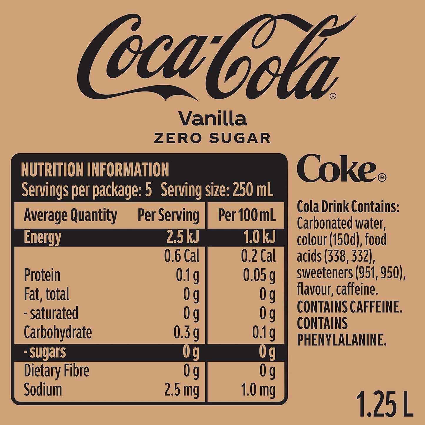 Coca-Cola Zero Sugar Vanilla Soft Drink Multipack Bottles 12 x 1.25L