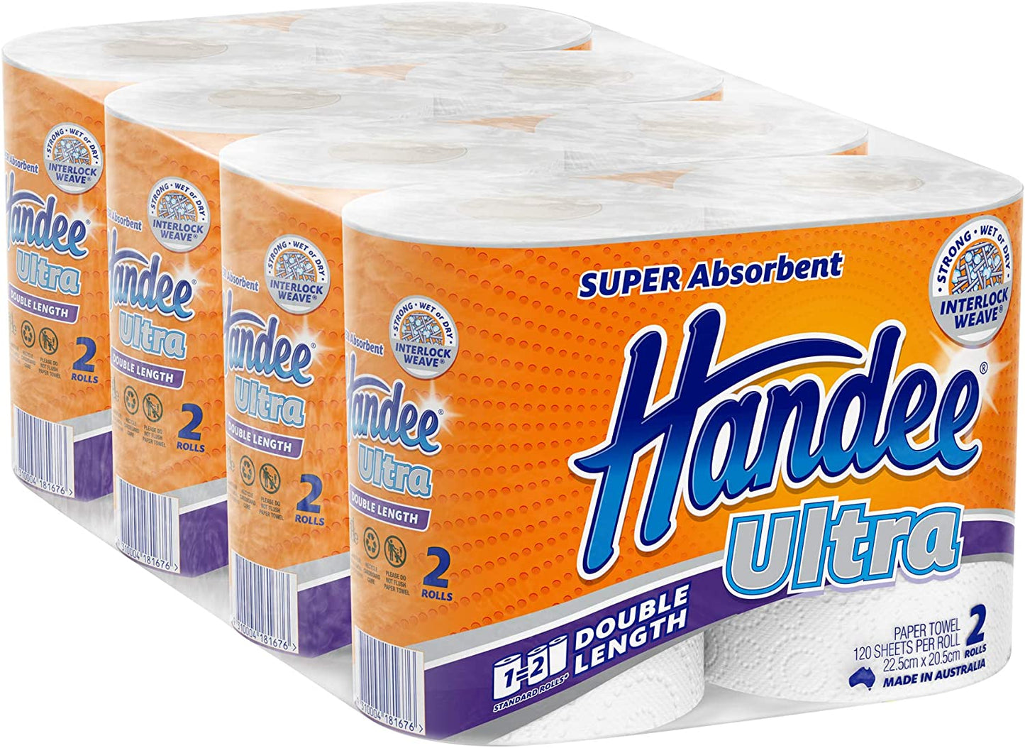 Handee Ultra Double Length Paper Towel (120 Sheets per roll), White 8 Rolls
