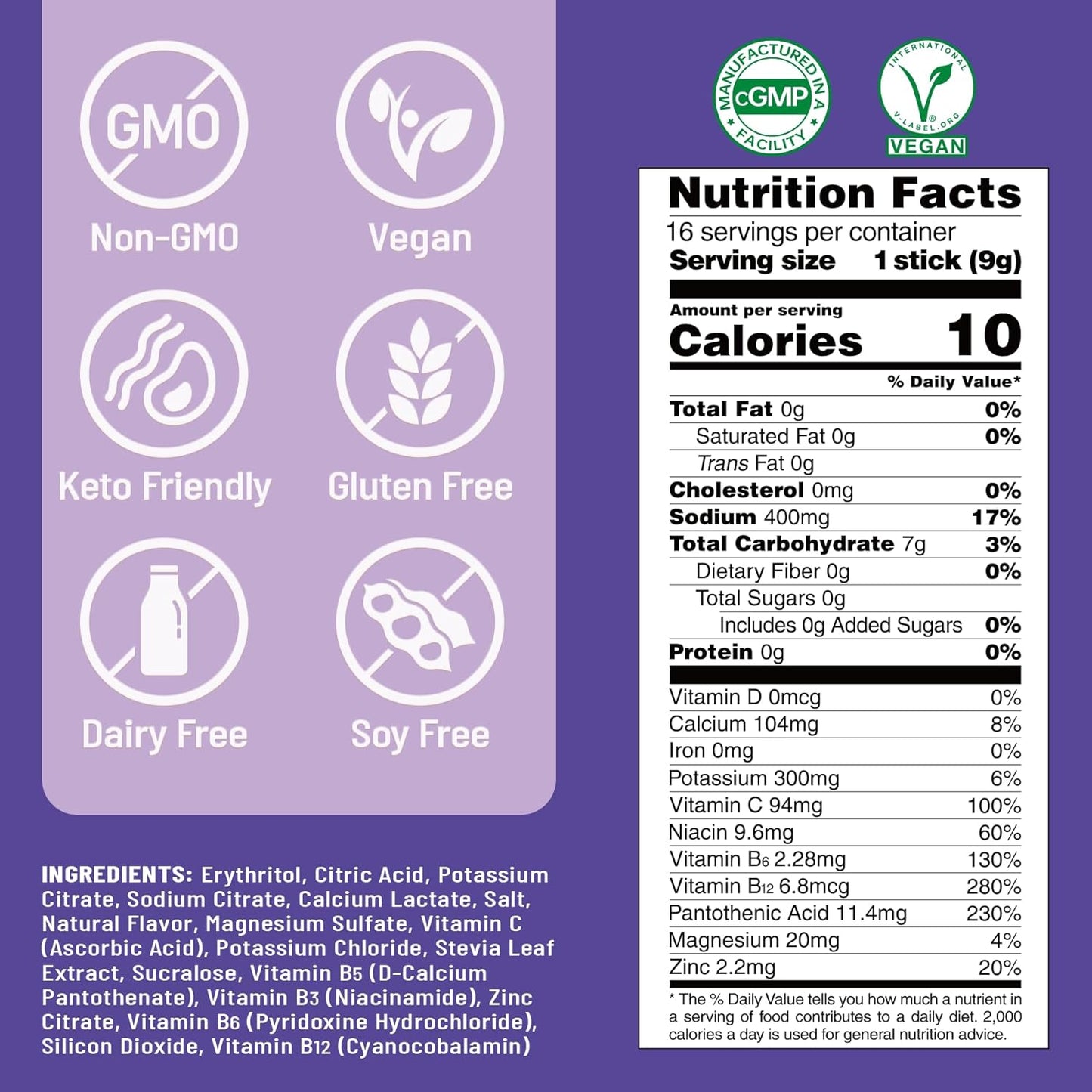 Venture Pal Sugar Free Electrolyte Powder Packets - Liquid Daily IV Drink Mix for Rapid Hydration & Party Recovery | 5 Vitamins & 7 Electrolytes| Keto Friendly | Non-GMO | Certified Vegan | 16 Sticks
