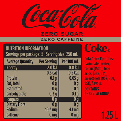 Coca-Cola Zero Sugar Caffeine Free Soft Drink Multipack Bottles 12 x 1.25L