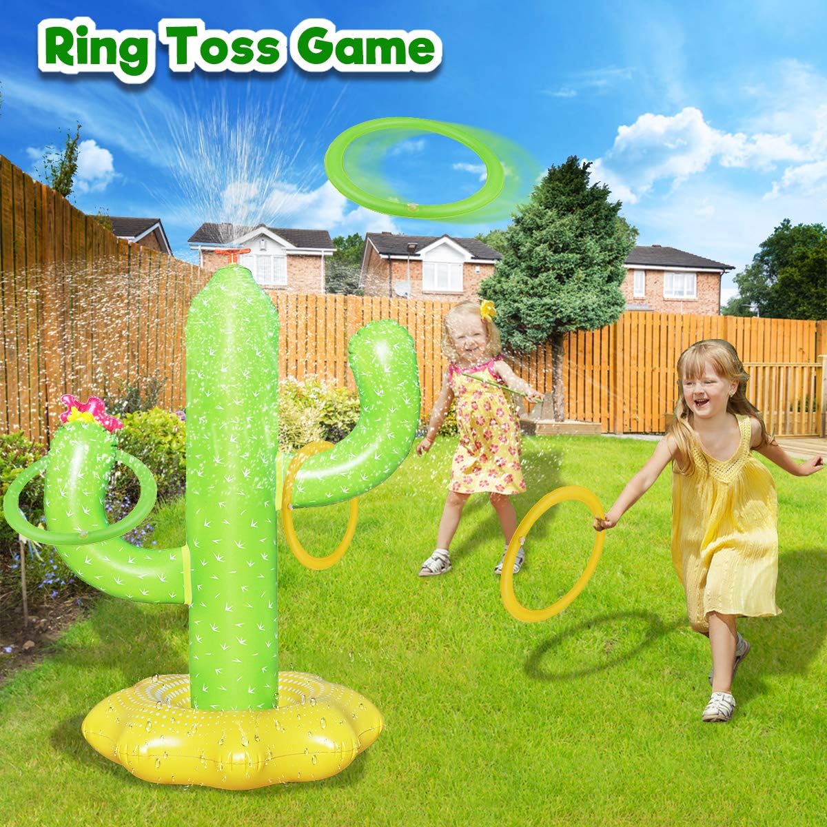 Boogem Sprinkler for Kids, Inflatable Cactus Water Toys for Boys Girls, Summer Outdoor Game with 4 Rings, Backyard Water Sprinkler Spray Toy Fun Gifts for Children Ages 3 4 5 6 Years and Up