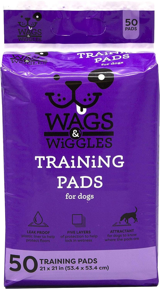 Wags & Wiggles Training Pads For Dogs, 50 Count | Puppy Pee Pads For Dogs | Dog and Puppy Supplies | Dog Training Pads, Strong and Absorbent Training Pads