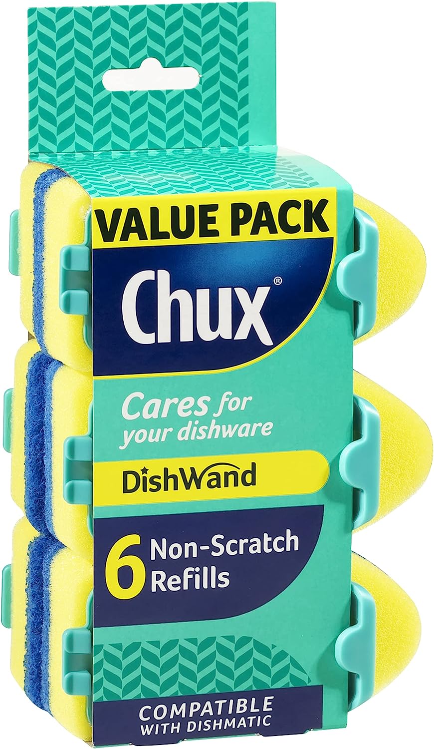 Chux Dishwand Sponge Scourer Refill, Non-Scratch, 6 pack