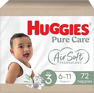 Huggies Pure Care Nappies Size 3 (6-11kg) 72 Count (Packaging May Vary)