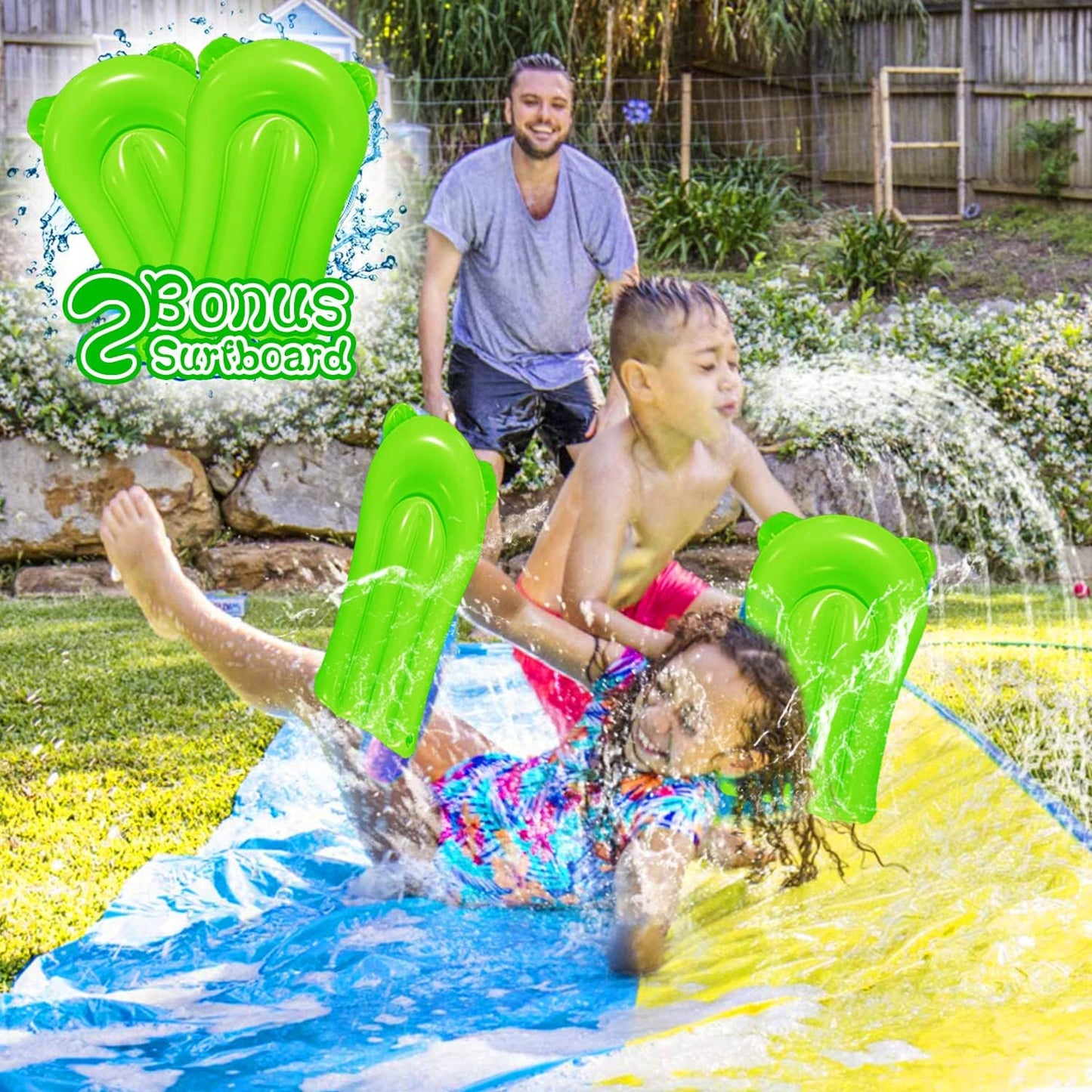 Cynamus Water Slide with 2 Bodyboards & Sprinklers for Children, Outdoor Water Toy for Summer, Garden, 480 x 140 cm