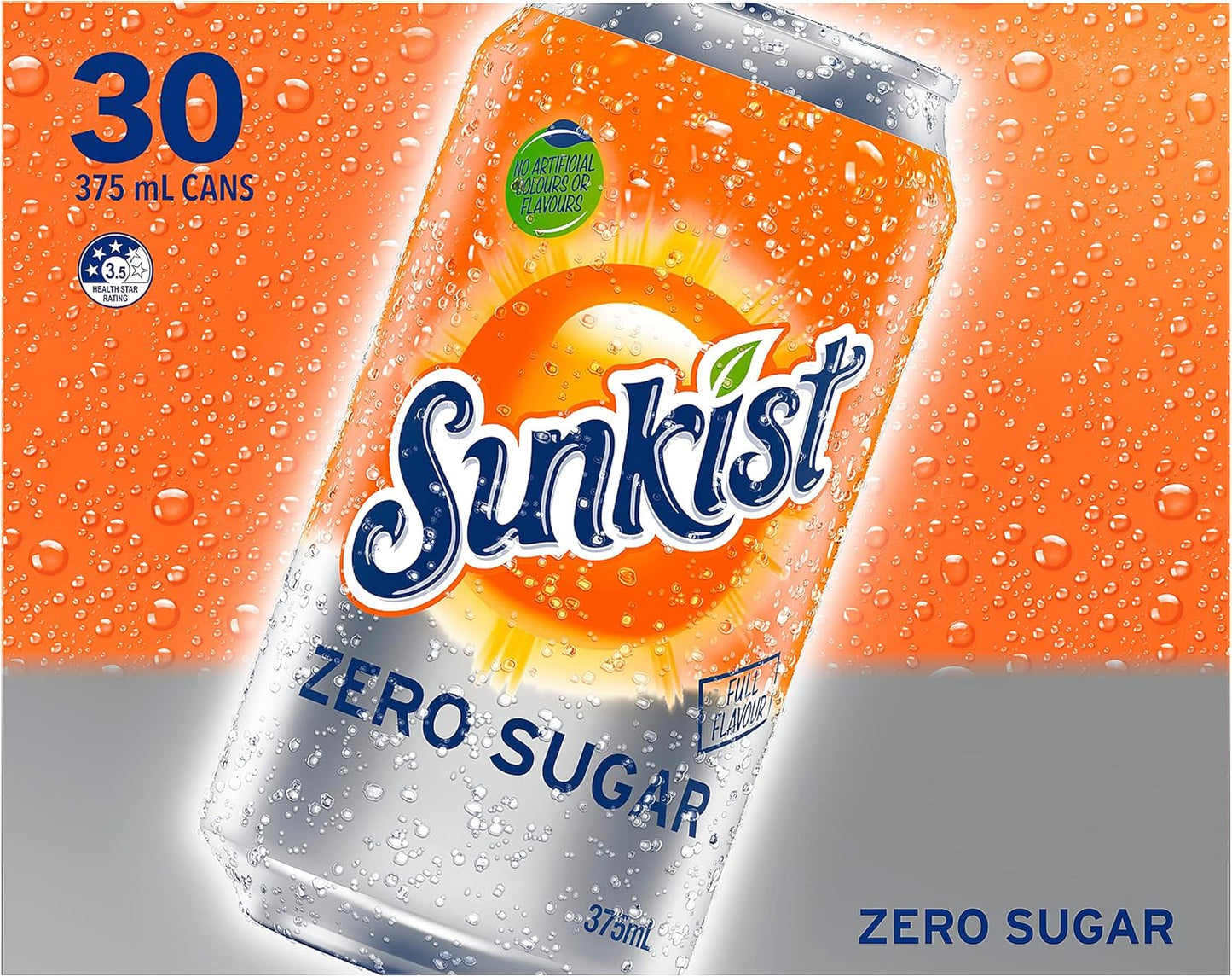Sunkist Zero Sugar Soft Drink, 30 x 375ml