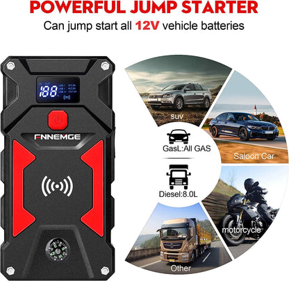 FNNEMGE Car Jump Starter 2500A Peak 24800mAh 12V Super Safe Jump Starter