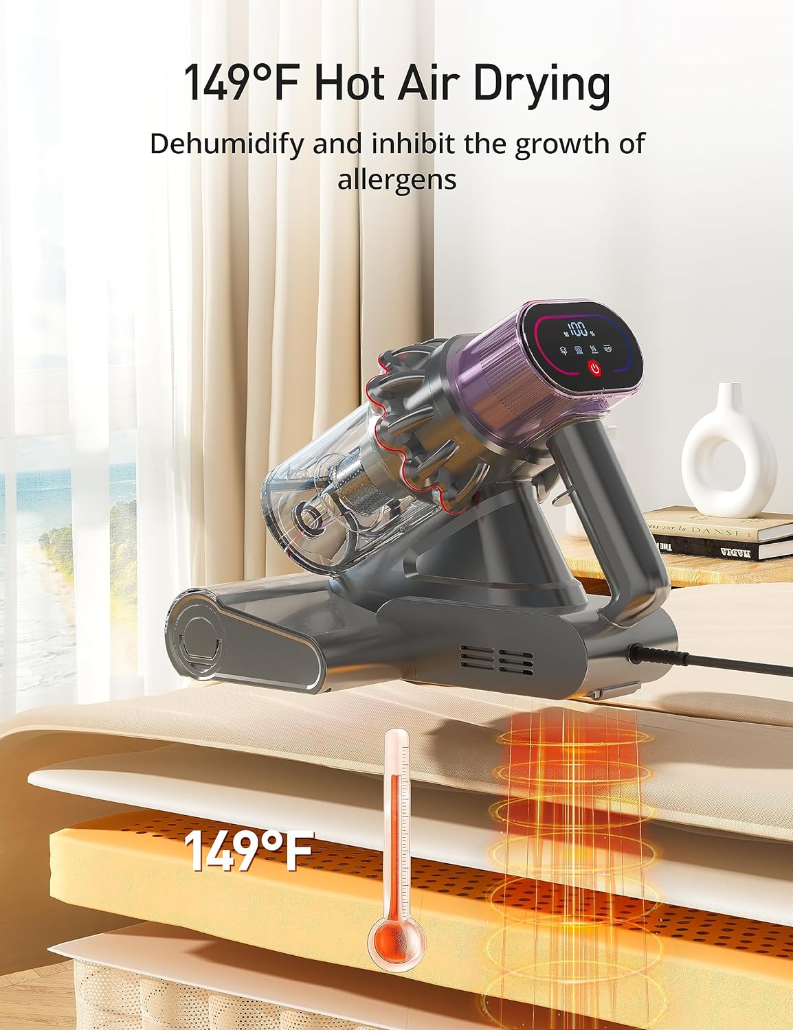 Aspiron Mattress Vacuum Cleaner, 15Kpa Bed Vacuum, 99.9% Allergen Removal, U/V Light & Ultrasonic, High Heating Tech, Intelligent Dust Sensor, Corded Handheld Vacuum for Dust, Pet Hair