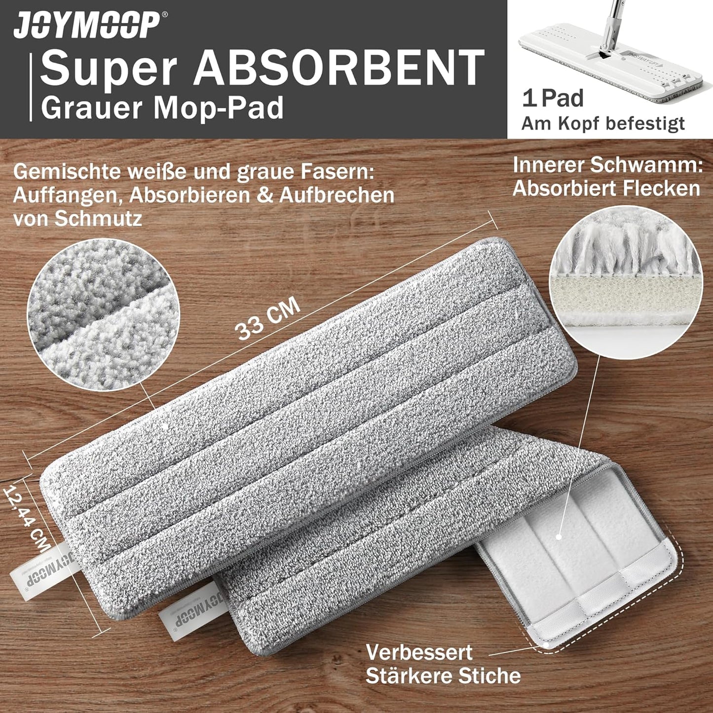 JOYMOOP Flat Mops, Microfiber Mop for Floor Cleaning and Wall Cleaner, 50"