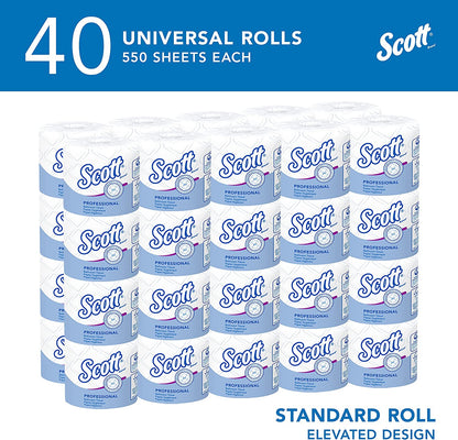 Scott 48040 Scott Toilet Rolls, White, 550 Sheets/Roll, Case of 40 Rolls, White