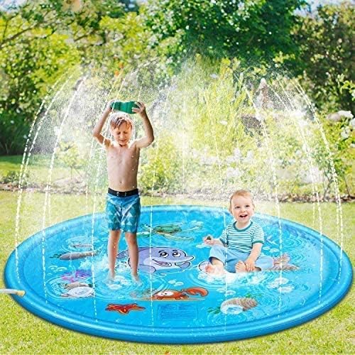 STARBRILLIANT Splash Pad Sprinkler Pad Splash Play Mat 68" Outdoor Water Toys Outdoor Sprinkler for Summer (SP01, Blue Dolphin)