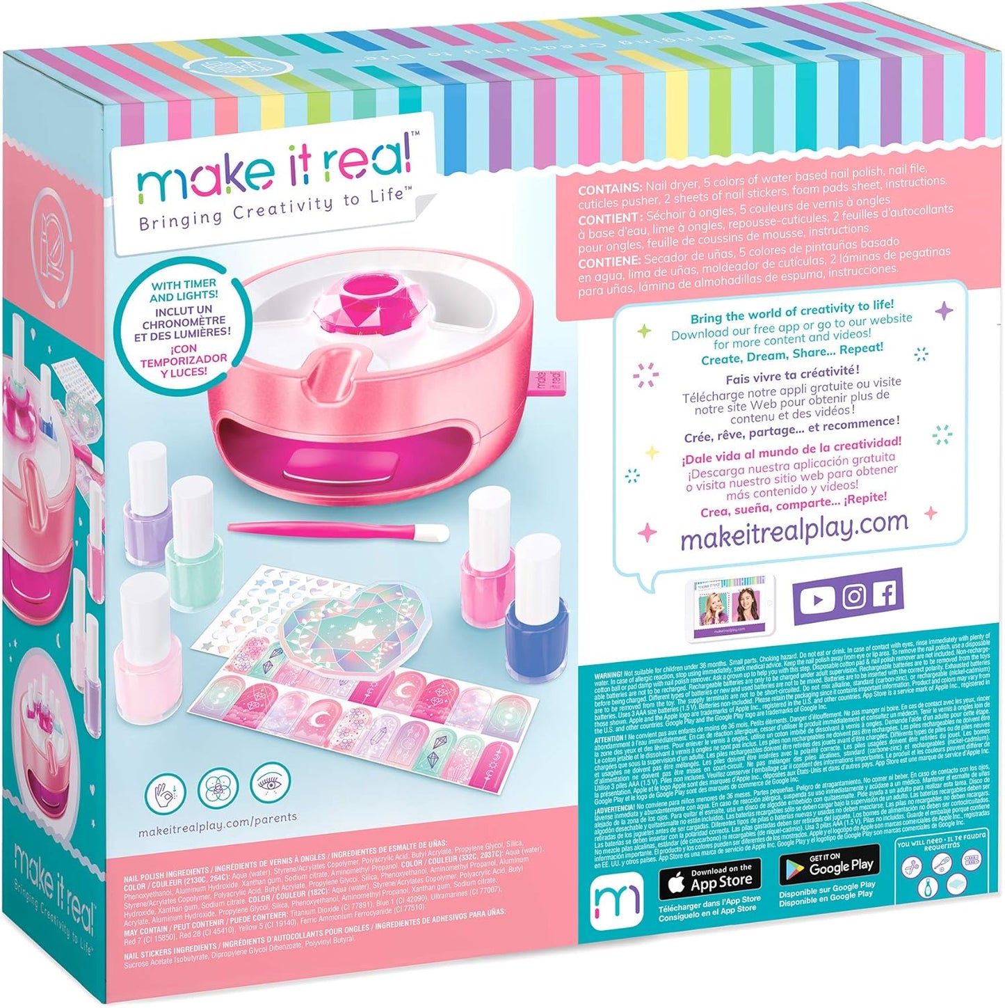 Make It Real - Light Magic Dryer and Nail Polish Set for Girls and Teens - Includes 5 Nail Polish Colors, Nail Dryer, Nail Art Stickers, and Nail File