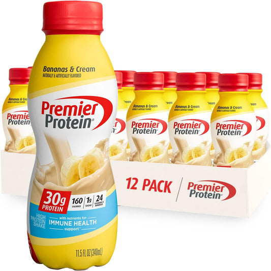 Premier Protein 30g Protein Shake, Bananas & Cream, 11.5 Fl Oz Bottle, (12Count)