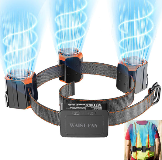 Portable Waist Clip Fan with 50.4" Belt,12000mAh Rechargeable Personal Cooling Fan,Wearable Body Fan,Belt Fan with Powerful Strong Airflow,Shirt Travel Fan