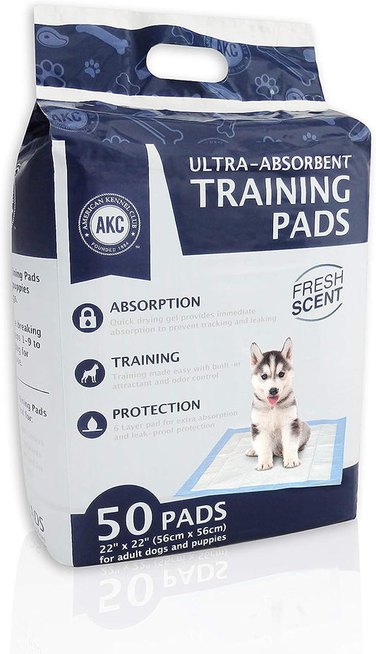 American Kennel Club Scented Puppy Training Pads with Ultra Absorbent Quick Dry Gel – 22 x 22 Puppy Pads - Fresh Scented - Pack of 50